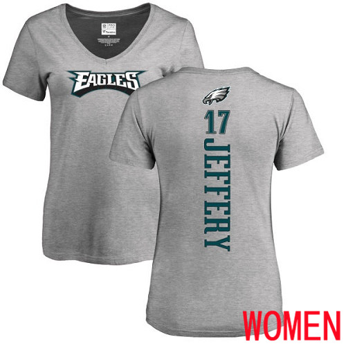 Women Philadelphia Eagles #17 Alshon Jeffery Ash Backer V-Neck NFL T Shirt->philadelphia eagles->NFL Jersey